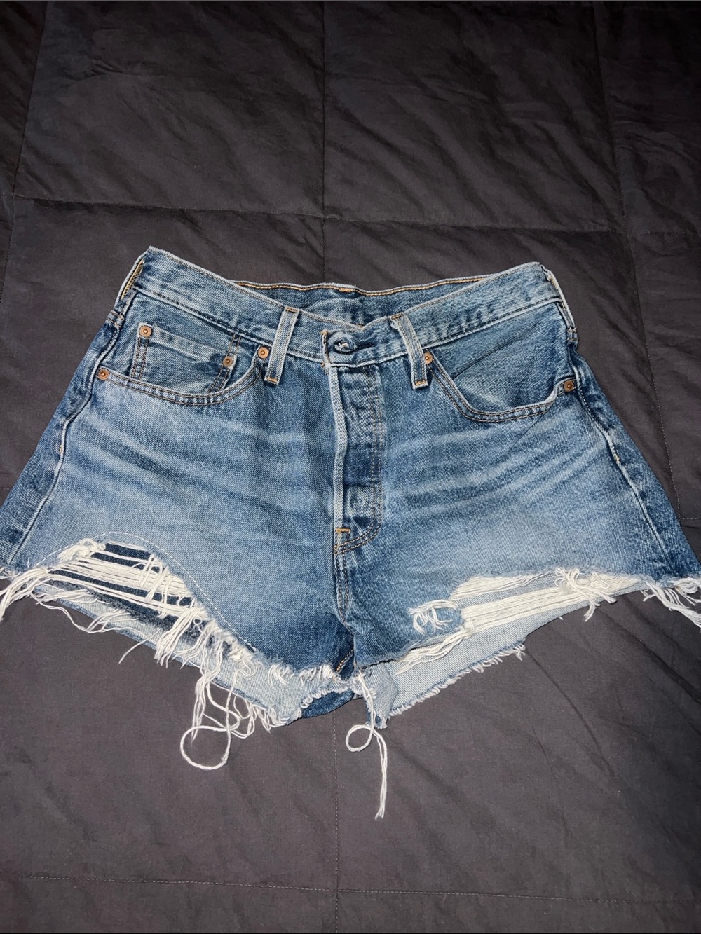 Levi's Blue Distressed High-Rise Denim Shorts